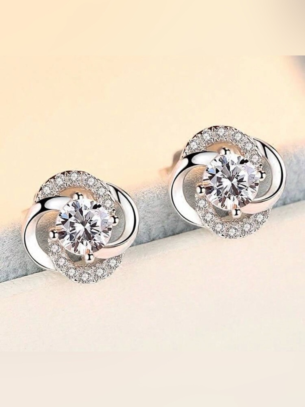 Sterling Silver White Cubic Zirconia Twist Stud Earrings